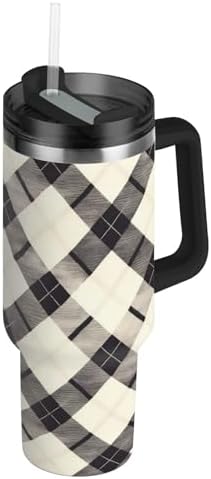 Black Beige Plaids Vacuum Wide Mouth Water Bottle Stainless Steel...