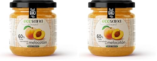 ECOSANA MERMELADA EXTRA MELOCOTÓN SIN AZÚCAR CERTIFICADO BIO by DRASANVI - VEGANO - SIN GLUTEN - 250g (Paquete de 2)