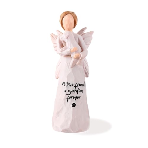 Estatua Angel con Perro, Figura Decorativa Pintada a Mano