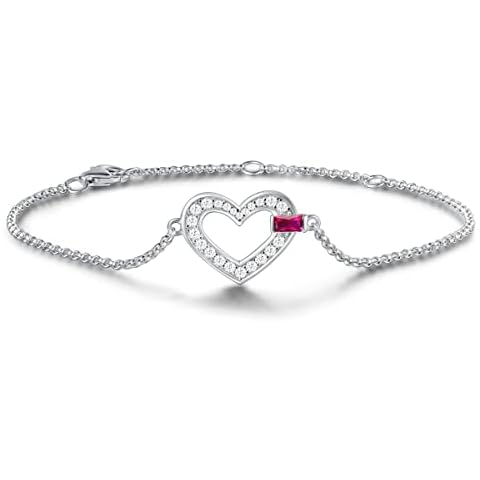 CACESTONE Heart Bracelet for Women, 925 Sterling Silver with Created Ruby Jewellery, Christmas Birthday Gifts for Girl Wife Mother Her Cover