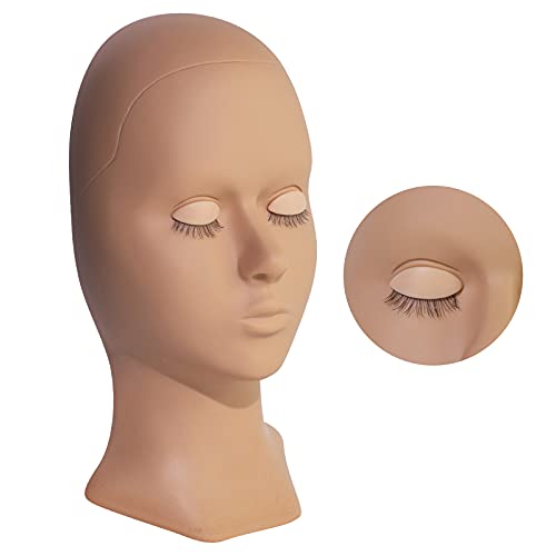 MAIZOA upgraded silicone eyelashes mannequin head, real touch, silicone production, double eyelid eyelashes mannequin head-light brown