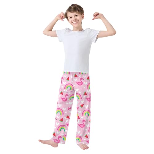 Flamingo Rainbow Watermelon Boys Long Pants Soft Trousers Elastic Waist Kids Lounge Bottoms with Pockets S-XL2