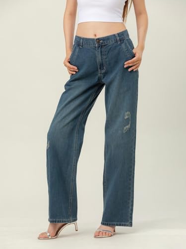 Women's Vintage Oversized Loose Fit Denim Pants, 90s High Waisted Jeans with Pockets2