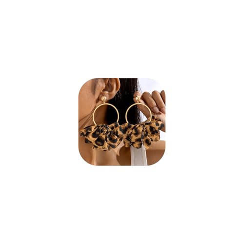 Chunky Leopard Earrings for Women,Big Flower Leopard Print Drop Dangle Earrings,80/90s Statement Earring Jewelry Costume Accessories