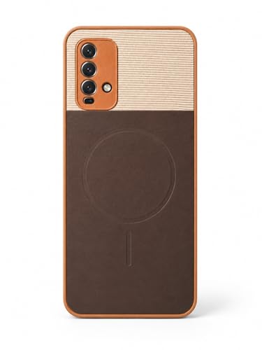 Image of Bintage Dual-Leather Mac Safe Design Phone Case| Soft Touch Finish | Full Camera Protectection Back Cover Compatible for Redmi 9 Power 4G - White & Choco Brown