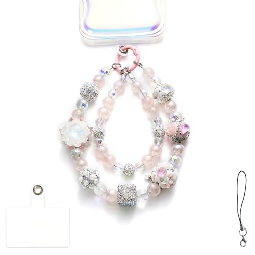 Phone Charm with Crystal Beads, Hands-free Wrist Strap for Most Phone Case, Anti-lost Keychain, Cute Bag Charms Butterfly & Flower
