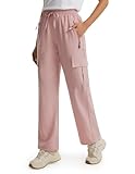 Libin Women's Cargo Hiking Pants 29" Summer Casual Work Tactical Safari Rain Pants Lightweight Quick Dry Athletic Running Workout Track Gym Beach Active Joggers, Light Pink L
