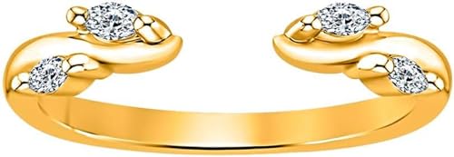 Marquise Cut White Diamond 14K Yellow Gold Finish 925 Sterling Silver 2-Open Stone Engagement Wedding Band Ring for Women's