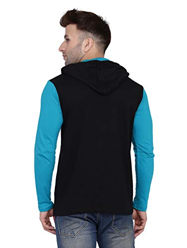 Image of Geum Men's Full Sleeve Hooded T-Shirt with Button-Down Front | Casual Slim Fit Cotton Shirt-Style Tee