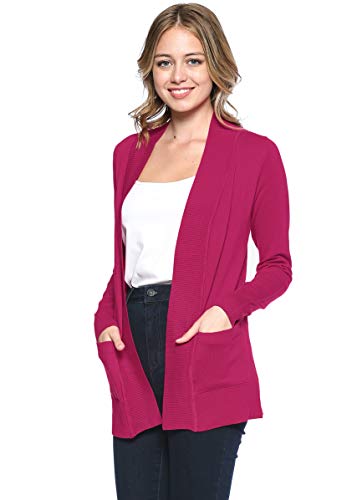 Image of Urban Look Womens Basic Long Sleeve Open Front Comfy Sweater Cardigan (Large, Magenta)