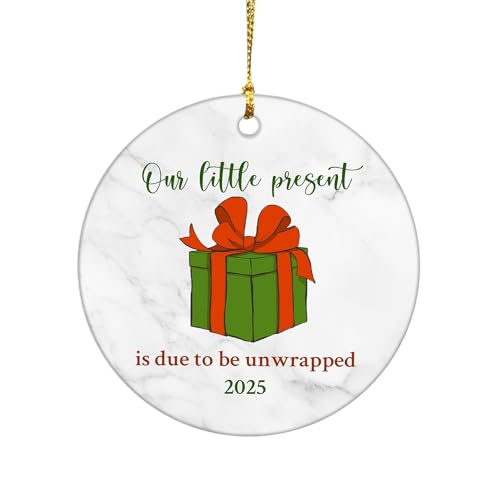 Image of Expecting Baby Christmas Ornaments, Our Little Present is Due to be Unwrapped Ornament 2025, Pregnancy Announcement Ornament for Mom Dad, New Baby Birth Ornaments, Expecting Parents Keepsakes (02)