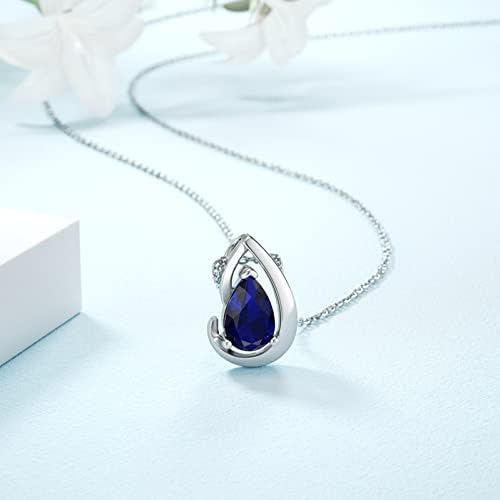 LANBEIDE 925 Sterling Silver Teardrop Necklace with Garnet/Amethyst/Emerald/Blue Topaz/Multicolor Birthstone Gifts for Women
