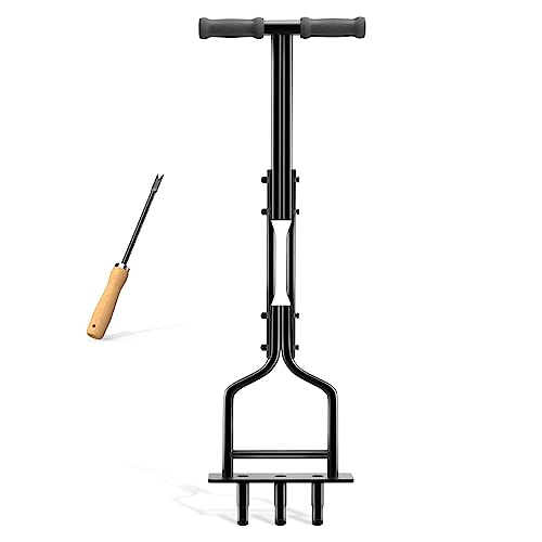 EEIEER Lawn Core Aerator Tool, Manual Plug Aerators & Cleaning/Weeding Tool, Yard Grass Aerating Tools with 3 Coring Tines for Lawn Garden Aeration