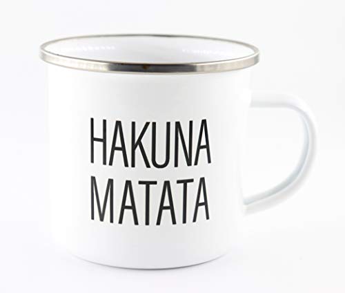 PICSonPAPER Taza esmaltada con texto "Hakuna Matatata" regalo de acero inoxidable taza de metal taza de camping taza de café Cover