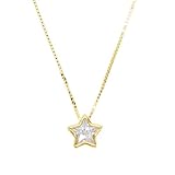 Solitario de una Sola Piedra Circonita cúbica Cadena de Caja Delicada y Delicada Collar de Estrella de corazón con Bisel Plateado 40 cm -Color