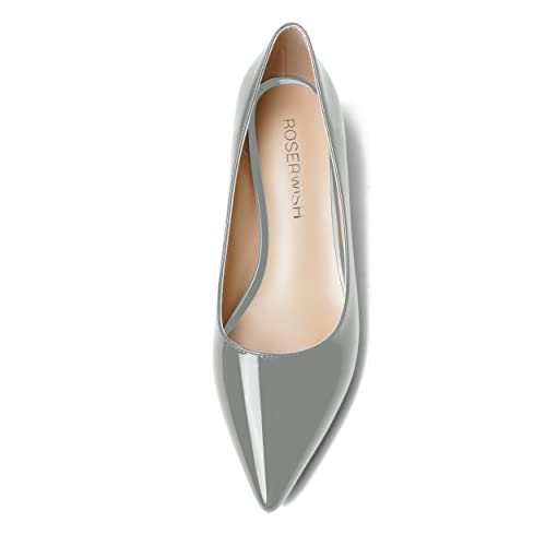 ROSERWISH Womens Patent Casual Work Comfortable Pointed Toe Slip On Chunky Low Heel Pumps Dress Shoes 1.5 Inch3