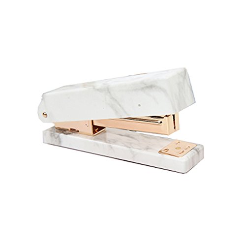 MEI YI TIAN White Marble Stapler Heavy Duty Desktop Staplers Gold Tone for Office Supplies with Non-Slip Base (Marble Gold Stapler)