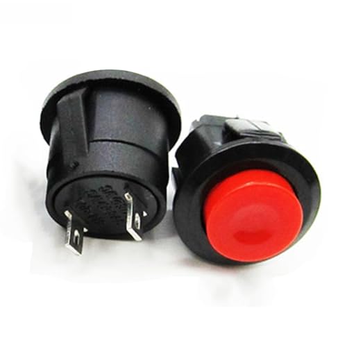 Lot de 2 interrupteurs à bouton-poussoir momentané rouge 3 A 220 V sans verrouillage rond avec 2 broches, 16 mm