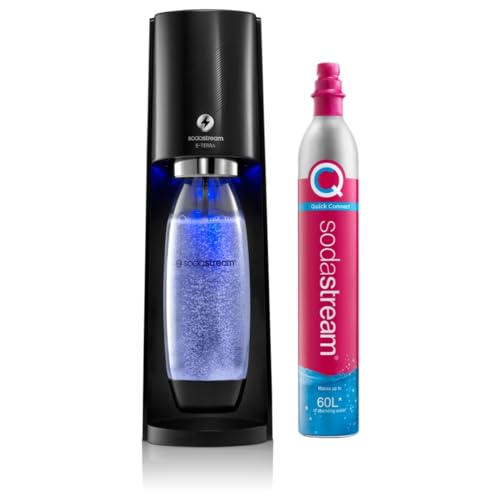 Sodastream - Electric Terra Sparkling Water Maker, 3 Carbonation Settings, Quick Connect CO2, Includes 60L Gas Cylinder, BPA-Free Bottle, Black