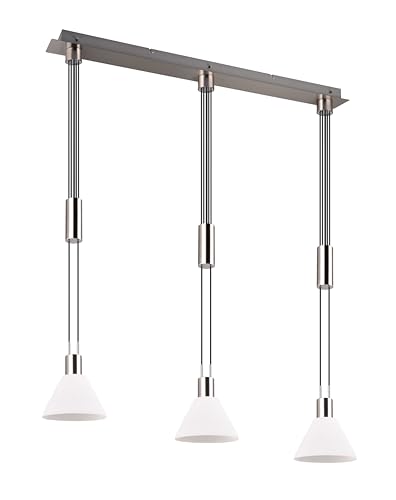Trio Lampada a sospensione Stanley 319500307 metallo nichel opaco vetro escl. 3x E27 bianco