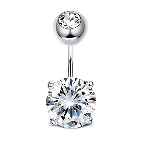 Sllaiss Sterling Silver 14G Belly Button Rings For Women Curved Barbell Belly Rings Body Navel Piercing Jewelry (Cz) #TOP7