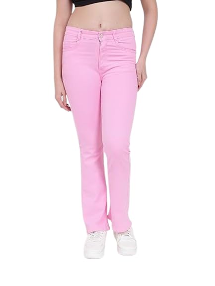 GOD'S CLUBWomen's Bootcut Fit Jeans Stretch Pants, Pink, Eye-catching Color and Classic Bootcut Create a Best Look That's Both Trendy for Women.