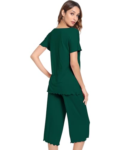 Image of NACHILA Women's Bamboo Viscose Pajama Sets Summer Cooling Short Sleeve Capri Soft Pjs Night Sweats Moisture Wicking Sleepwear