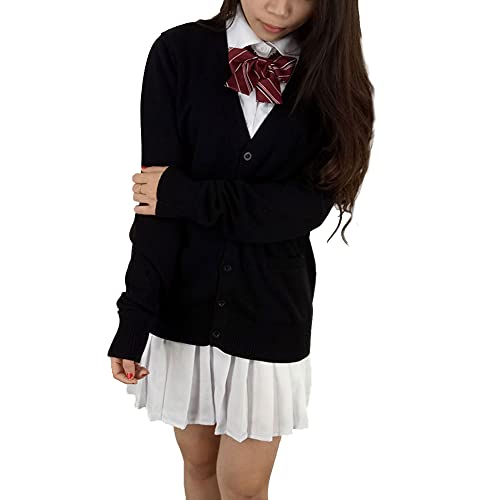 Blostirno Women's Cardigan Sweater V Neck Button Down Knit JK School Uniform Cardigans Girls Long Sleeve Coat with Pockets4