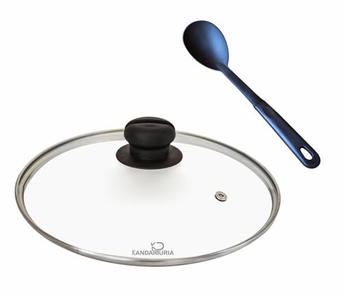 Image of Kandaruria Glass Lid, Toughened Glass with Steam Vent, Stainless Steel Rim, Compatible fit with Kadai, Biryani Pot, Fry Pan, all G Type cookware (32cm)