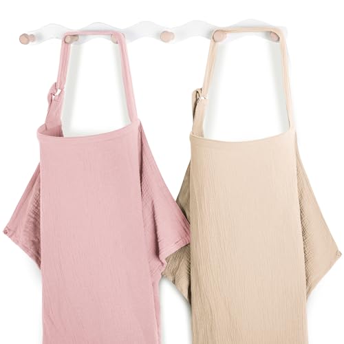 Image of Yoofoss 2 Pack Muslin Nursing Cover for Breastfeeding, 100% Cotton Breastfeeding Cover with Arch Neckline, Soft Breathable Privacy Nursing Covers for Women, Multi-use Breastfeeding Essentials