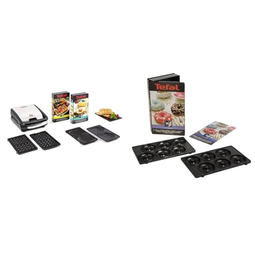 Tefal Croque gaufres et sandwiches, 2 jeux de plaques inclus, Rangement facile & Coffret Snack Collection de 2 plaques beignets + livre de recettes XA801112,...