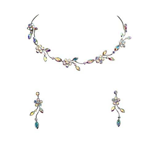 Image of Faship Gorgeous Rhinestone Crystal Floral Necklace Earrings Set