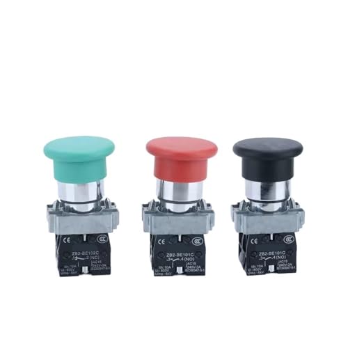 Interrupteur bouton champignon électrique vert jaune noir 40 mm poussoir coup de poing XB2BC