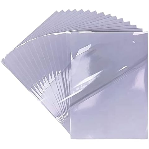 20 Sheets Premium Vinyl Sticker Film 100% Clear Self-Adhesive for Laser and Inkjet Printers Quick Drying A4 Size Crystal Clear Self-Adhesive Sticker Cover