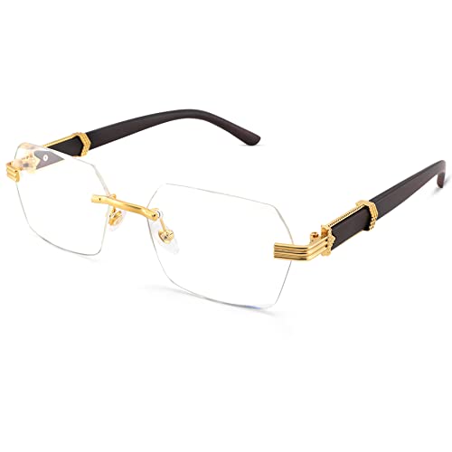 Hycredi Rimless Rectangle Sunglasses for Women Men, Retro Y2K Shades