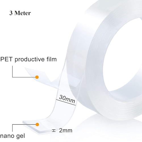 Image of SKYTONE Traceless Washable Adhesive Tape, Reusable Clear Double Sided Anti-Slip Nano Gel Pads, Removable Sticky Strips Grip for Paste Photos and Posters, Fix Carpet Mats, Paste Items (3M) (TRANSPARENT)