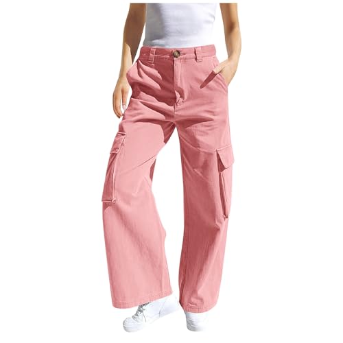 Beessbest Girls Cargo Pants Wide Leg Streetwear Boys Kids Pants with Pockets High Waist Trendy Jogger Trousers 4-15 Years