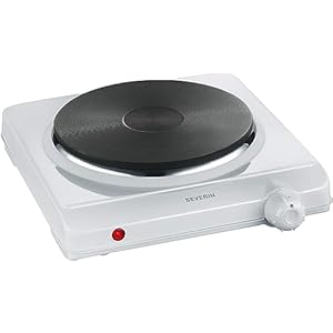 Severin Kochplatte für Küche, Büro oder Camping, kleine Herdplatte mit stufenloser Temperatureinstellung, Campingkocher für einen Topf, weiß, single, 1.500 W, KP 1091