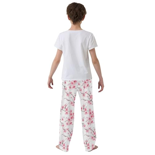 Cherry Blossoms Branch Long Pajama Pants Elastic Waist PJ Bottoms with Pockets S A1102984
