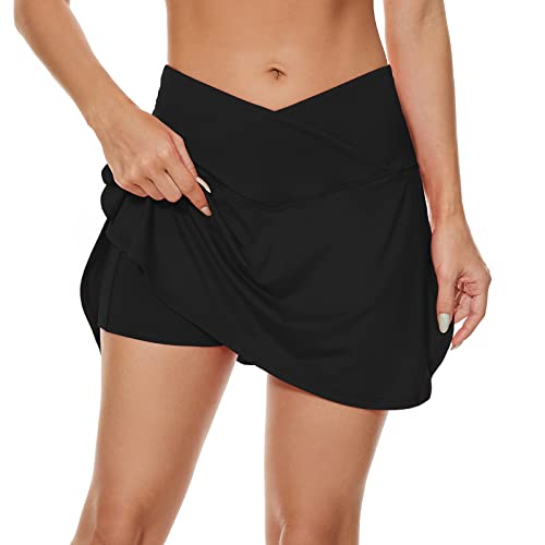 Womens Tennis Skirt With Pockets Pleated Crossover High Waisted Athletic Skirts Golf Skorts Skirts For Women Black Medium #TOP2