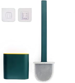 Roellgs Silicone Toilet Brush with Holder, Silicone Cleaning Brush and Bathroom Quick Dry Holder Set with Non-Slip Plastic Handle and Soft Bristles