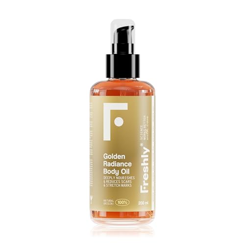Freshly Cosmetics Golden Radiance – Aceite corporal natural reafirmante y antiestrías, 200 ml