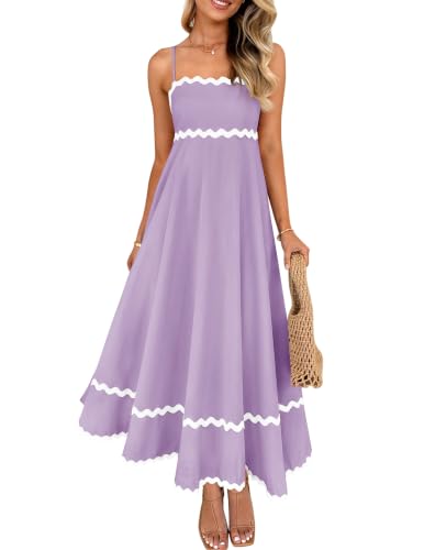 Image of ZESICA Women's 2026 Summer Spaghetti Straps Midi Dress | Sleeveless Sundress, Backless Long Dress, Flowy A Line Dress, Swing, Smocked Lace Dresses, High Waist, Wedding Guest Dress