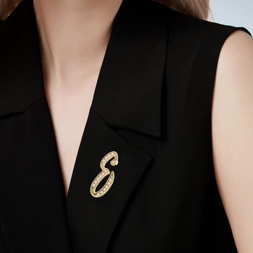 Image of Cicy Bell A-Z Initial 26 Letter Brooch Pins 18k Gold Plated Cubic Zirconia Breastpin Name Personalized Gifts for Women Men