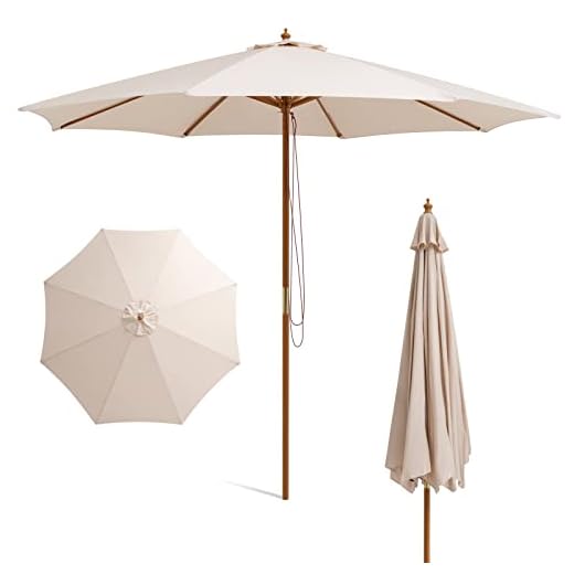 Best wall mounted umbrella HAPPYGRILL 10FT Wooden Patio Umbrella