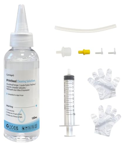 Cartridgeify 100ml Kit Limpieza Cabezales Impresora, Limpiador de boquillas para Limpiar los Cabezales de impresoras de Inyección de Tinta Epson HP Canon Brother Lexmark