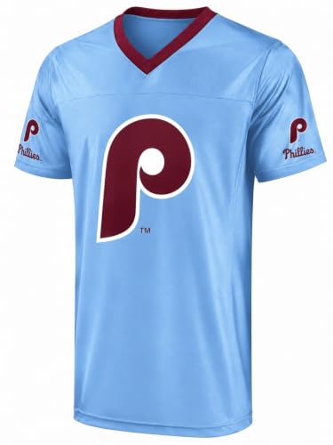Image of FOCO MLB Men's Officially Licensed Primary Logo Wordmark Ballpark Team Color Baseball Performance V-Neck Top