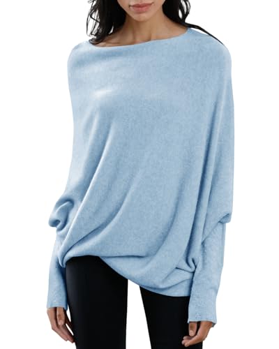 Image of Imily Bela Batwing Boat Neck Sweaters for Women Spring Long Sleeve Soft Knit Loose Baggy Pullover Jumper Top
