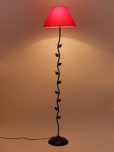 Image of Floor Lamp (H -58.6 Inches, Red) for Living Room /Bedroom & Home Decor, Standing Lamp with Leaf Designed, Modern Decorative Night Light for Hall, Study, Office & Ambient Lighting