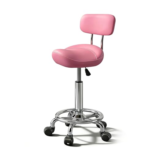 Image of Saddle Stool with Ring Pedal and Back, Adjustable Hydraulic Rolling Chair with Wheels for Medical, Massage, Salon, Spa, Kitchen, and Drafting Use